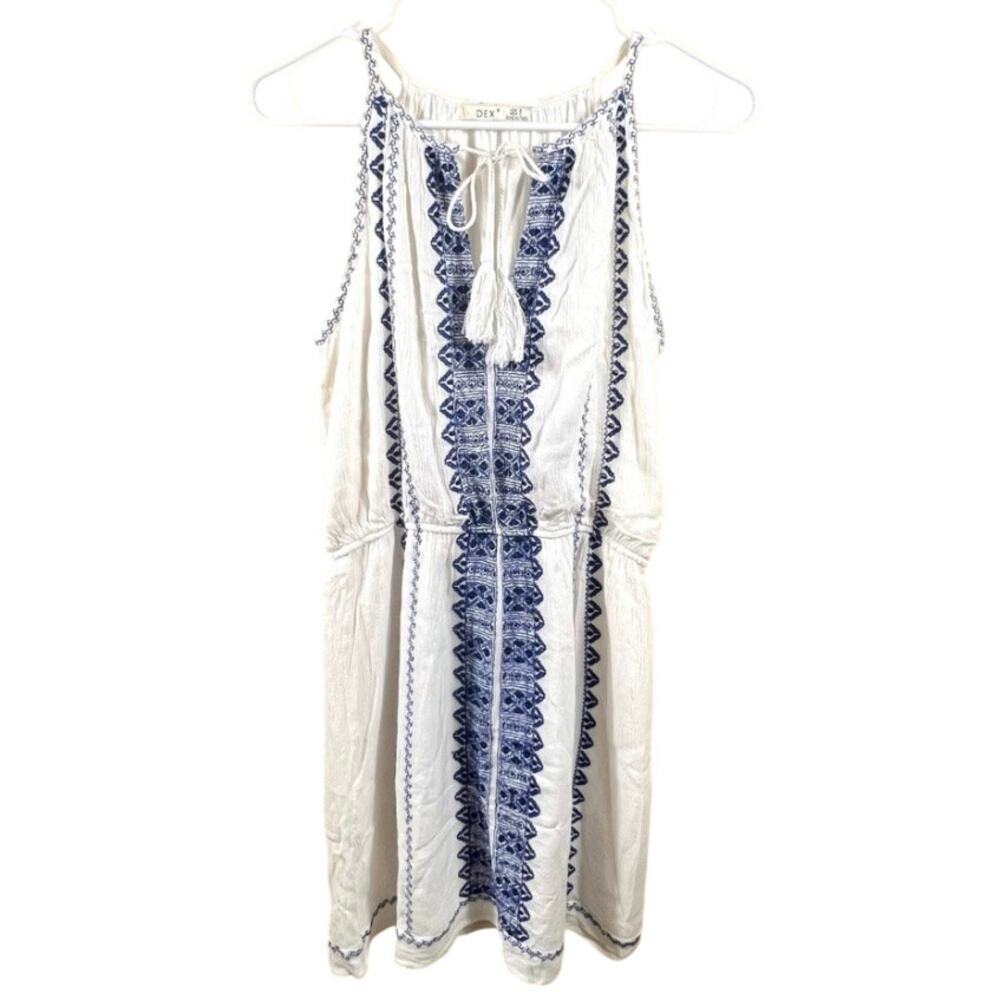 Womens Boho Mini Dress Embroidered Size S Sleeveless Sundress